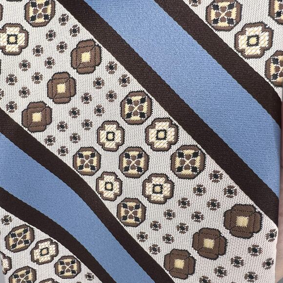 Tergal Imported Originals Mens Tie 54" Long - Blue Brown Floral -Stripe Poly - Picture 2 of 6